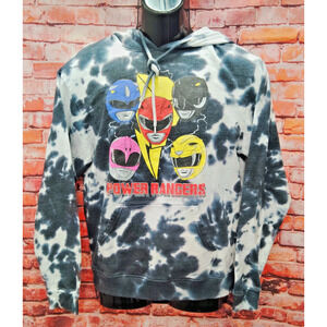 Power Rangers Hoodie Men's Small Black White Tie Dye Kangaroo Pocket Drawstring